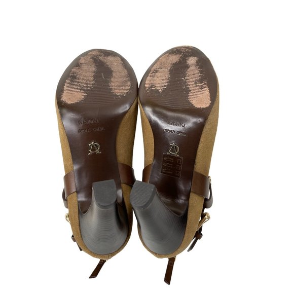 Vince Camuto Signature Women's Nikoletta Brown Suede Peep Toe Booties Size 7.5M - Picture 7 of 8